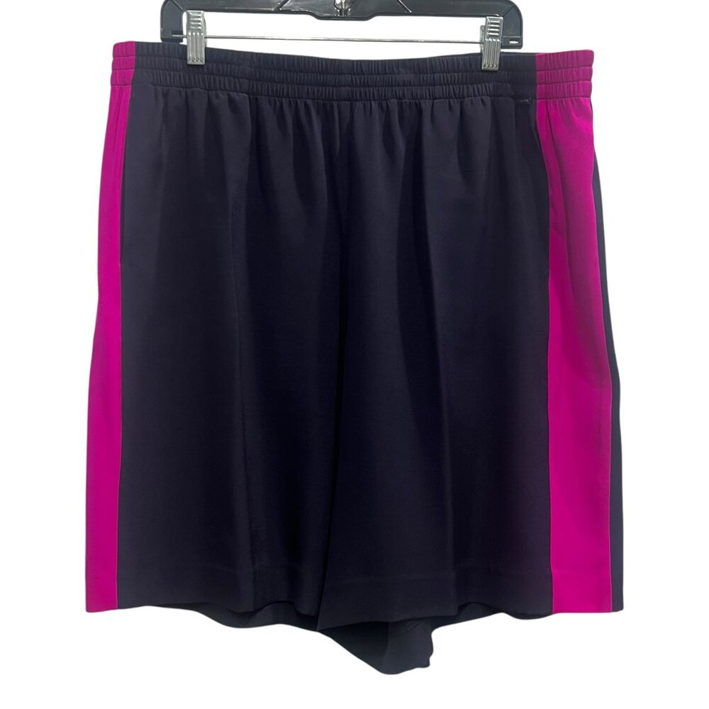 $395 St. John Zinnia Pink Tikka Blue Athletic Contrast Stripe Shorts size XL